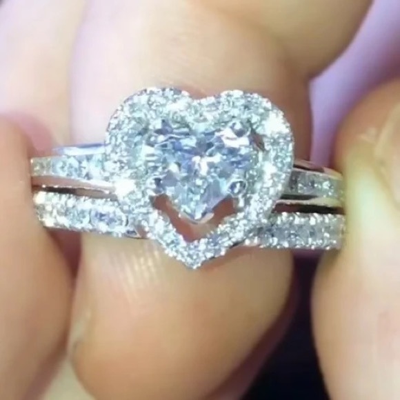 Jewelry - New Luxury  925 Silver Heart Sapphire Wedding 2 pc Set Ring